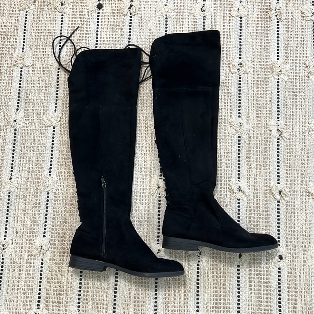 Black Over The Knee Lace Up Boot